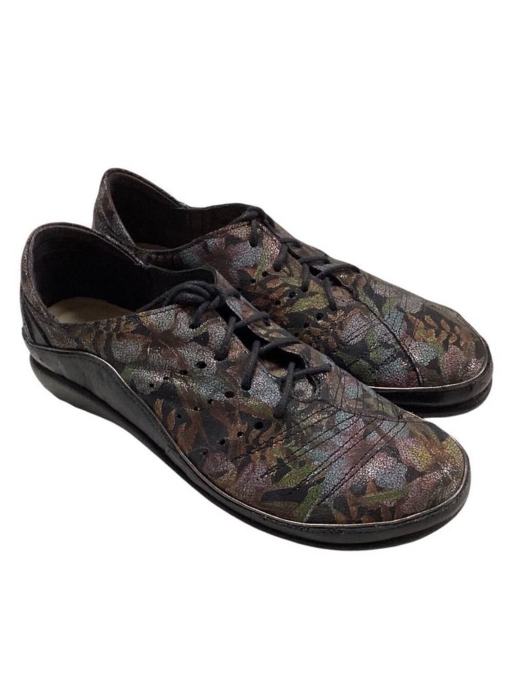 Naot Oxford Shoes Women 6.5 37 Black Kumara Floral Leather Walking Lace Up Flats